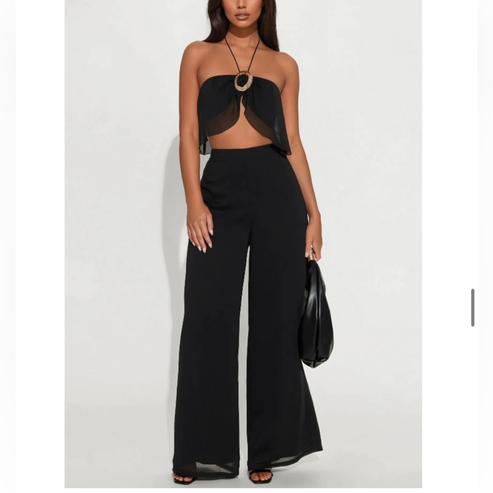 NEW Fashion Nova Elegant Black Wide Leg Pant Set